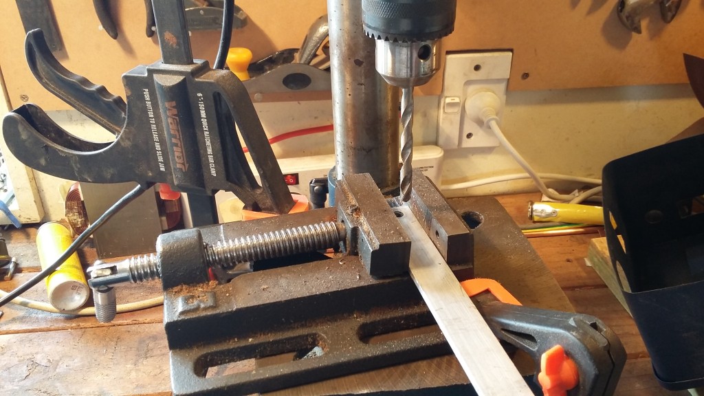 Pulled the drill press out so I could make sure all the holes were in line